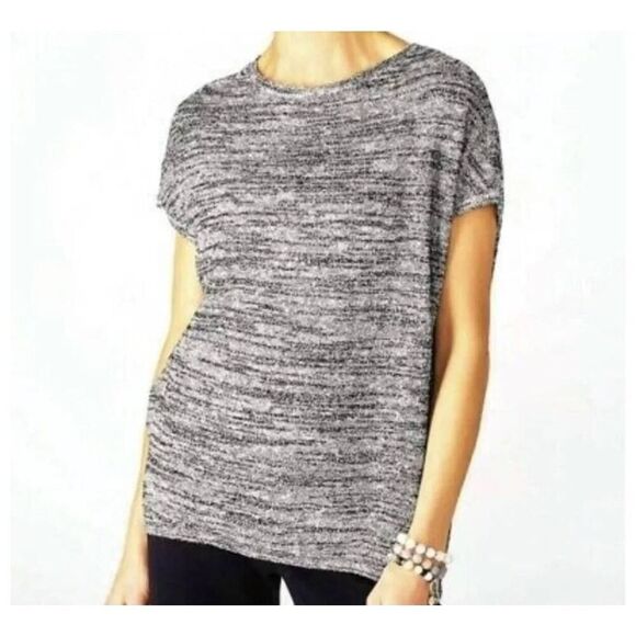 Pure Jill Elliptical Pullover Knit Top Black White Linen Blend, size 2X - Picture 3 of 9